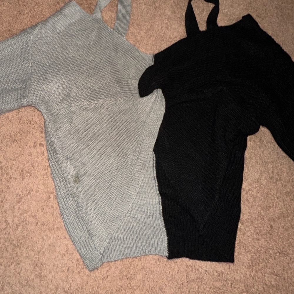 Shein black and gray split cold shoulder top